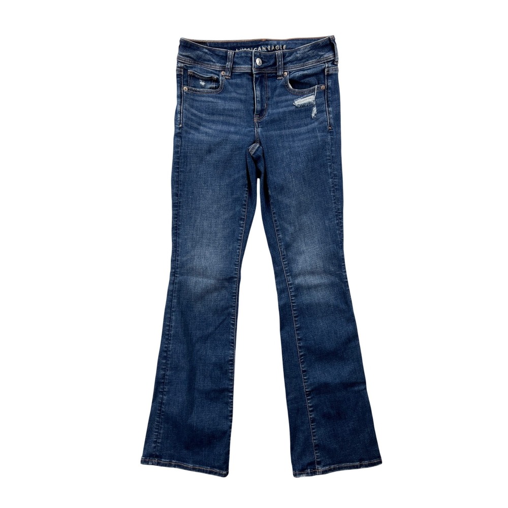 American Eagle Kick Boot Jeans Womens 4 Regular Blue Stretch Distressed Cowgirl